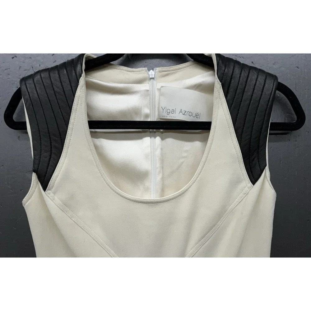 Yigal Azrouel Dress‎ 4 Winter White Cream Wool Silk Lined Leather Stretch Chic